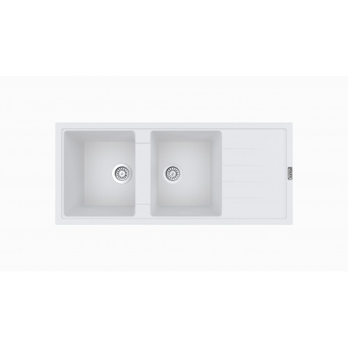 EVIER GRANIT 2 BACS AVEC EGOUTTOIR BLANC