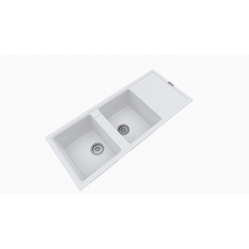 EVIER GRANIT 2 BACS AVEC EGOUTTOIR BLANC