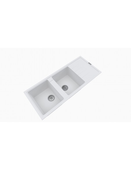 EVIER GRANIT 2 BACS AVEC EGOUTTOIR BLANC